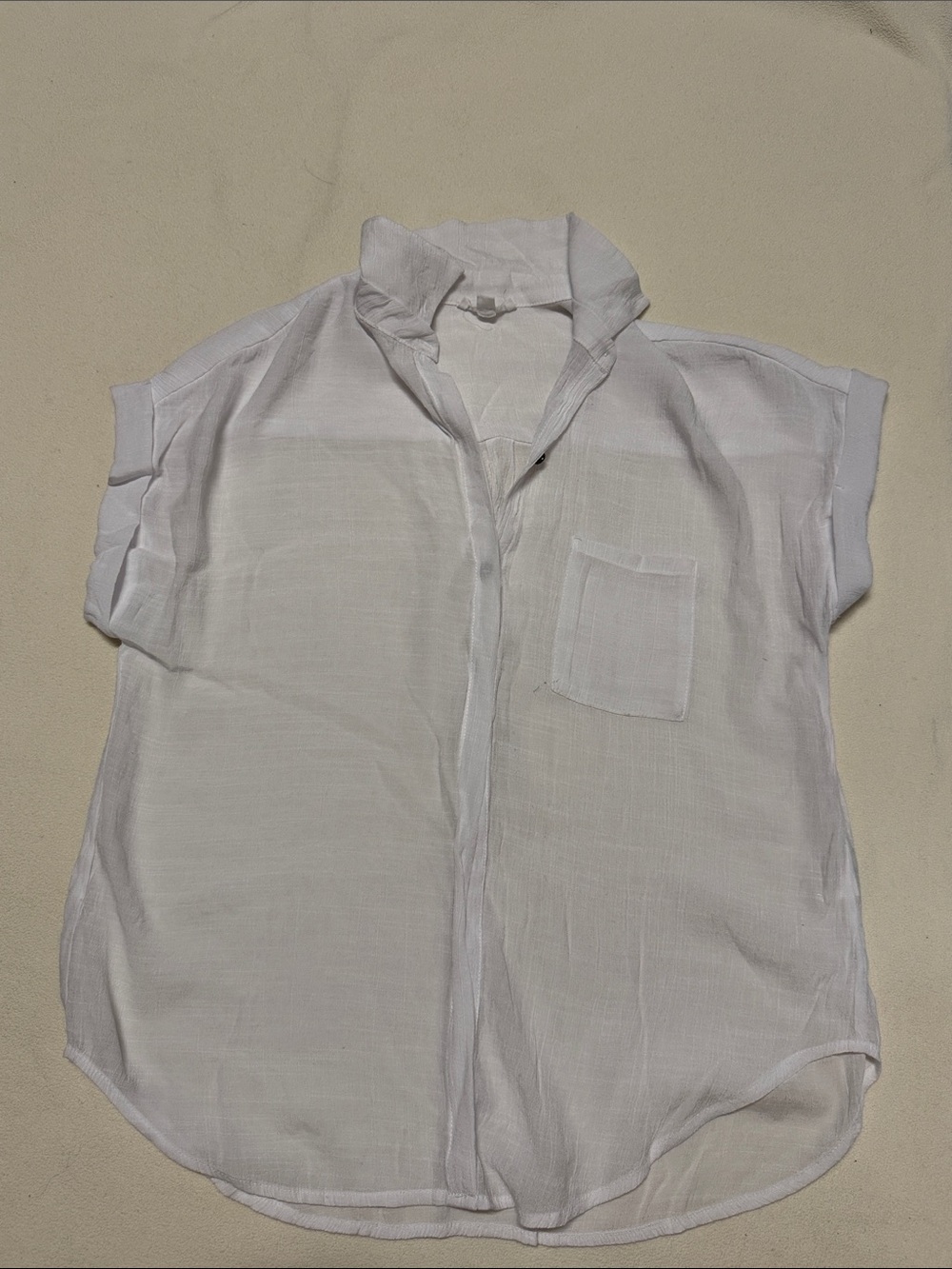 Twine & String Lightweight White Semi-Sheer Button Front Shirt